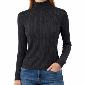 ALLSAINTS Ribbed Mock Neck Long Sleeve Sweater Dark Gray Size Large